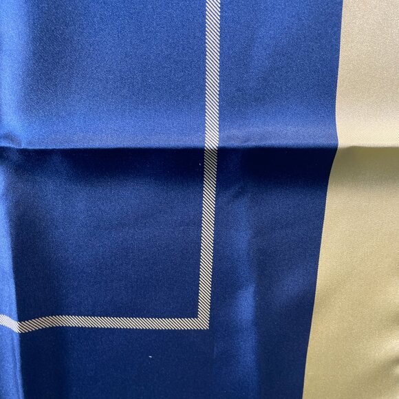 Vintage Burberrys of London Silk Scarf – Navy & Gold Geometric Border - Picture 8 of 11